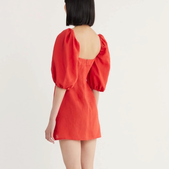 RUMER NWT Freya Cut Out Mini Dress Linen Puffed Sleeves Tuscany Red M - Picture 5 of 11